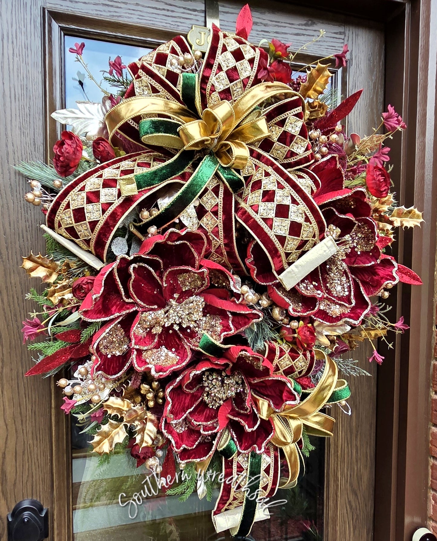 Luxury Deluxe Burgundy Velvet Gold Christmas Wreath