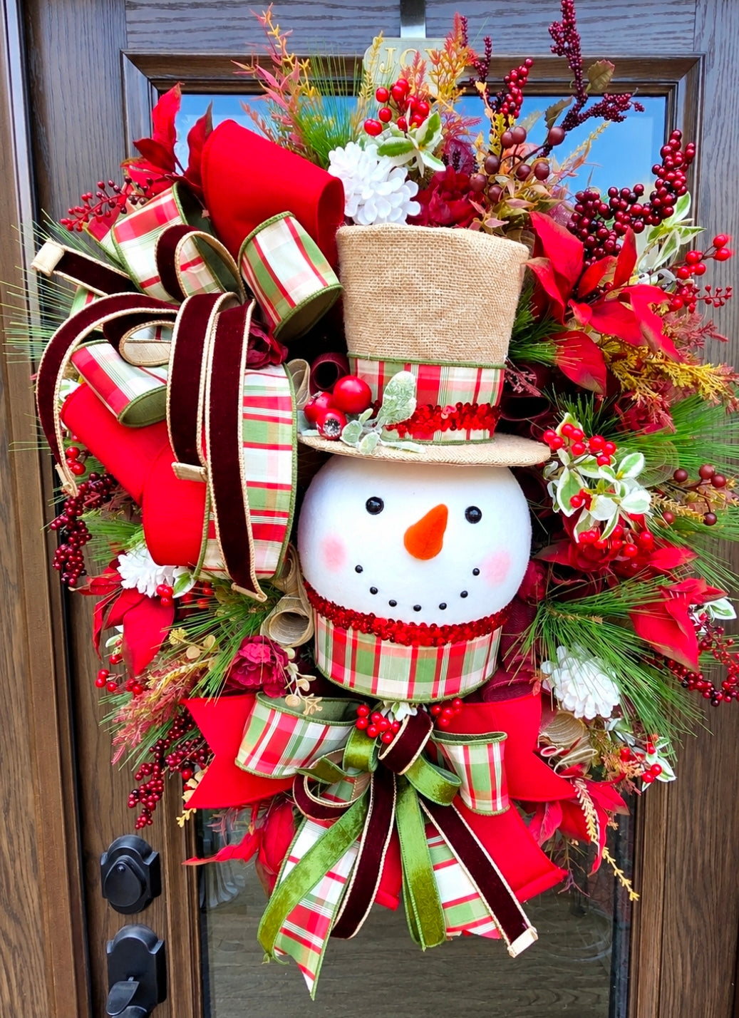 Jolly Snowman Winter Wreath, Christmas Snowman Front Door Wreath
