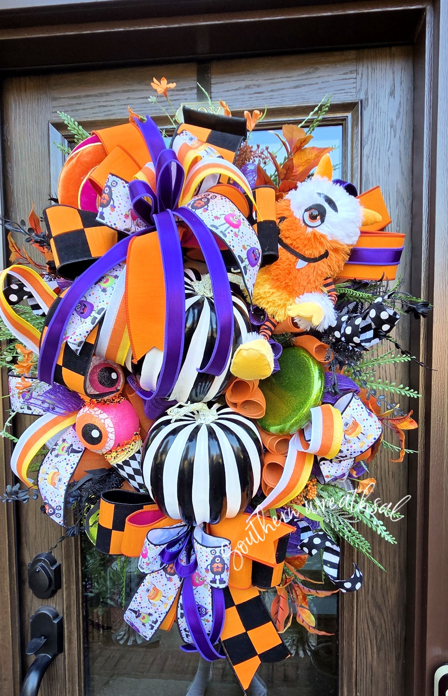 Halloween Monster Wreath, Whimsical Black & White Pumpkin Halloween Wreath